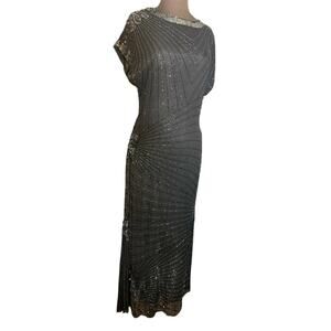 Vtg Silk Beaded Glam Statement Maxi Dress 12 Mobwife Glam Whimsigoth Gala Femme